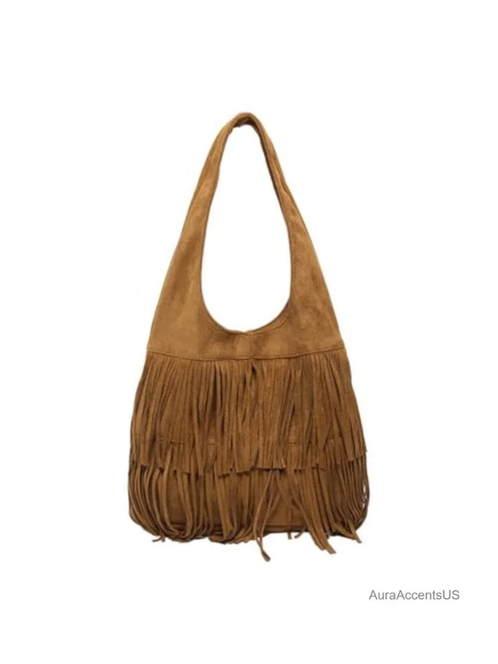 Vintage Fringe Hobo Shoulder Bag with Tassels Large Tote Suede Purse Western